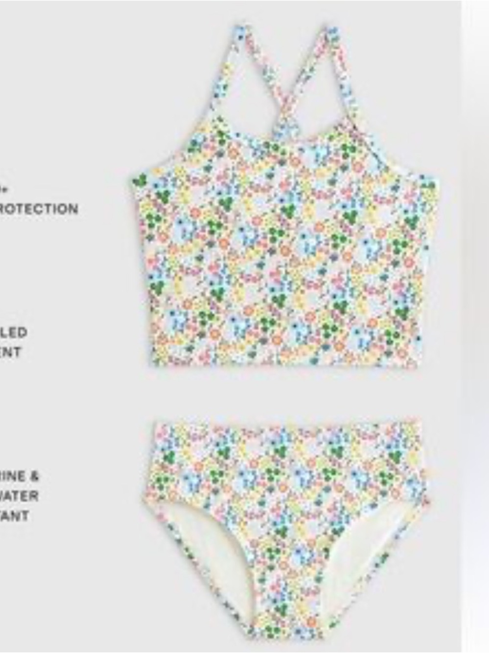 QUINCE Tankini Swimsuit Two Piece Kids Size 10 Ditsy Floral 7354